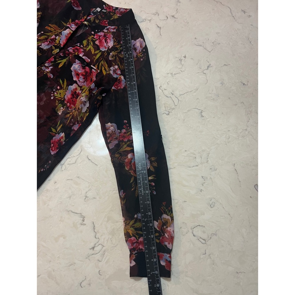 KUT from the Kloth Women Black Floral Sheer Long Sleeve Button Down Blouse Sz M - Picture 6 of 7